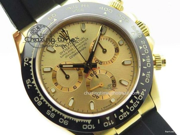 0105 Stylish Daytona YG BP Maker Gold Dial Sticks Markers On Rubber Strap A7750@ 4012